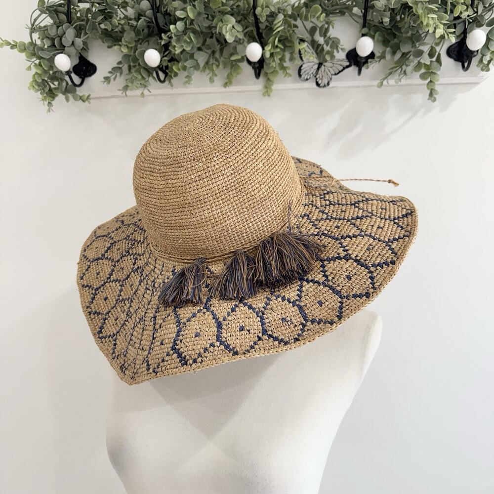 Subtle Luxury Pool To Party Boho Tasseled Floppy Woven Beach Hat One Size